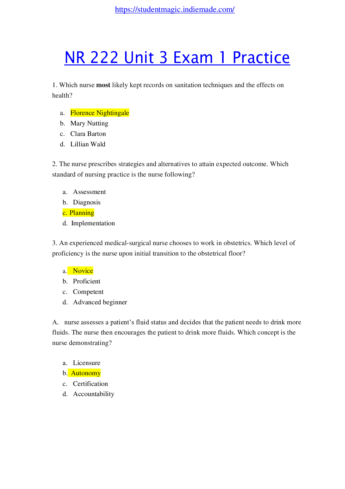 Preview image of NR 222 Unit 3 Exam 1 Practice document